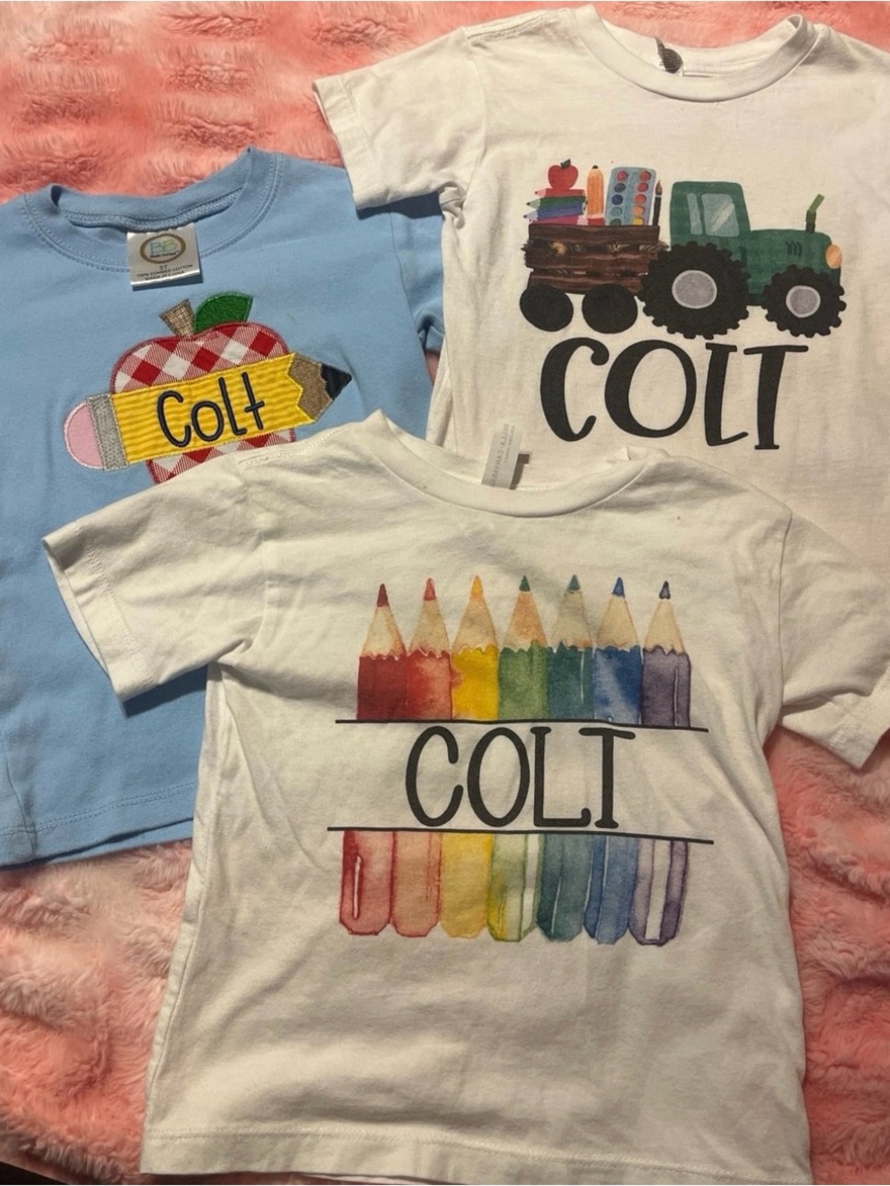 Personalized White Kids' Crayon Rainbow Tee - Colt